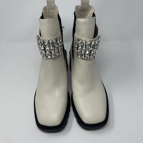 KARL LAGERFELD PARIS Cavin Metallic Block Heel Square Ankle Boot Sz 10 - Picture 1 of 7